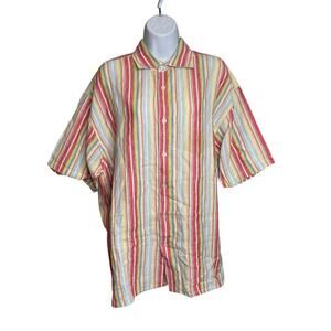 Havana Nine Men's Linen Striped Short Sleeve Button Up Shirt‎ Size XL Preppy